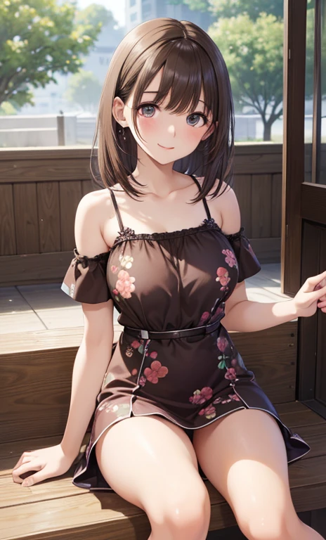 very cute and beautiful girl,(highly detailed beautiful face),(pink leotard:1.2),sleeveless,(laugh),blush, sitting on training mat in wooden gym,spread legs,cowboy shot,hair band,black hair,looking at viewer, (best quality,masterpiece:1.2),absurdres,highres,ultra-detailed,extremely detailed,32k,8k resolution, intricate details,cinematic scene,detailed background,solo,dynamic angle, (realistic),perfect hands,
