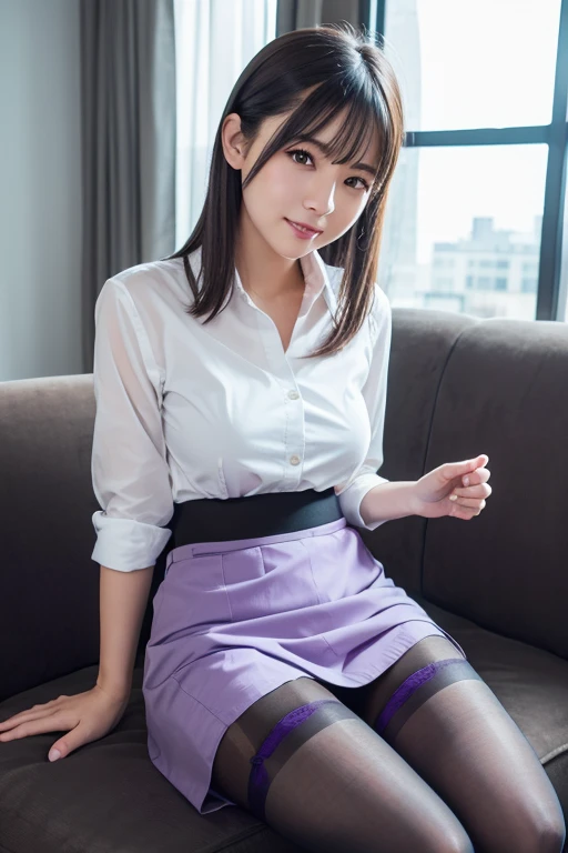(((SEXYSpread your legs:1.35)))、(((SEXYPurple silk micro bikini panties:1.35)))、(((Protruding female genitalia:1.35)))、(((Protruding chest:1.35)))、Excessive pubic hair、((Spread your legs、Hold your thighs、Showing off your crotch))、 Drenched in sweat 、Lots of pubic hair、large pointy breasts、Browsing Caution、 (Humans are biologically correct、references) 、 lose extra limbsslim limbsextra numbersmutated hands and finger fusionfingersslim bad handslong necklong body anatomybad deformationbad deformation no extra breasts、Not Futanari、Not Moriman、(Highest quality:1.2),(8K:1.2),(masterpiece:1.2),(High resolution:1.2),(Realistic:1.2),The background is an empty office.,(Huge breasts:1.5),short hair,Full Body Shot,(See-through business uniform:1.5),smile,(thin:1.5),beauty,(Tight waist:1.5),(See-through mini skirt:1.5),(Slim and beautiful legs:1.4),Bold sexy pose