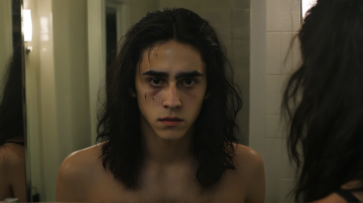 Young Severus Snape, shirtless, in the shower