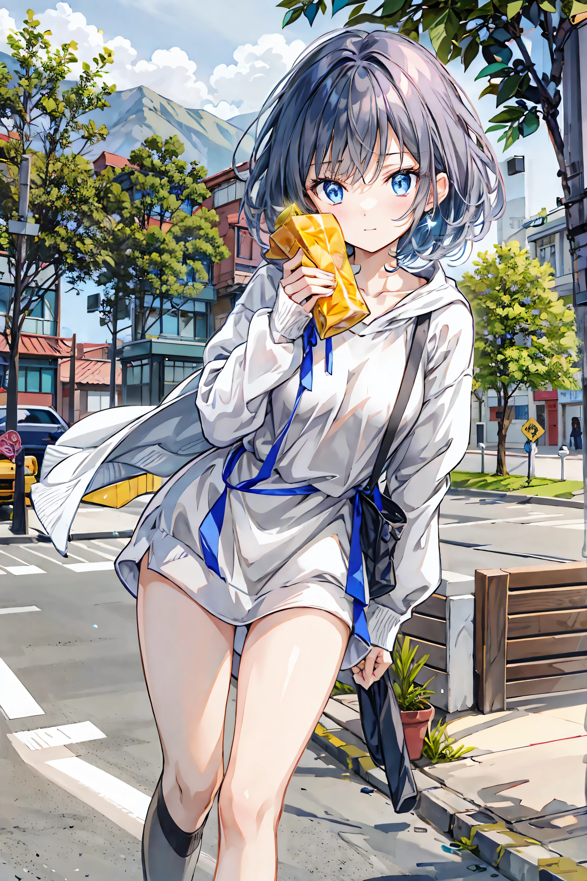 (masterpiece), best quality, expressive eyes, perfect face,1girl,chongyun,genshin impact,summer clothes,ice cream,holding ice cream,licking ice cream,blush,looking at viewer
