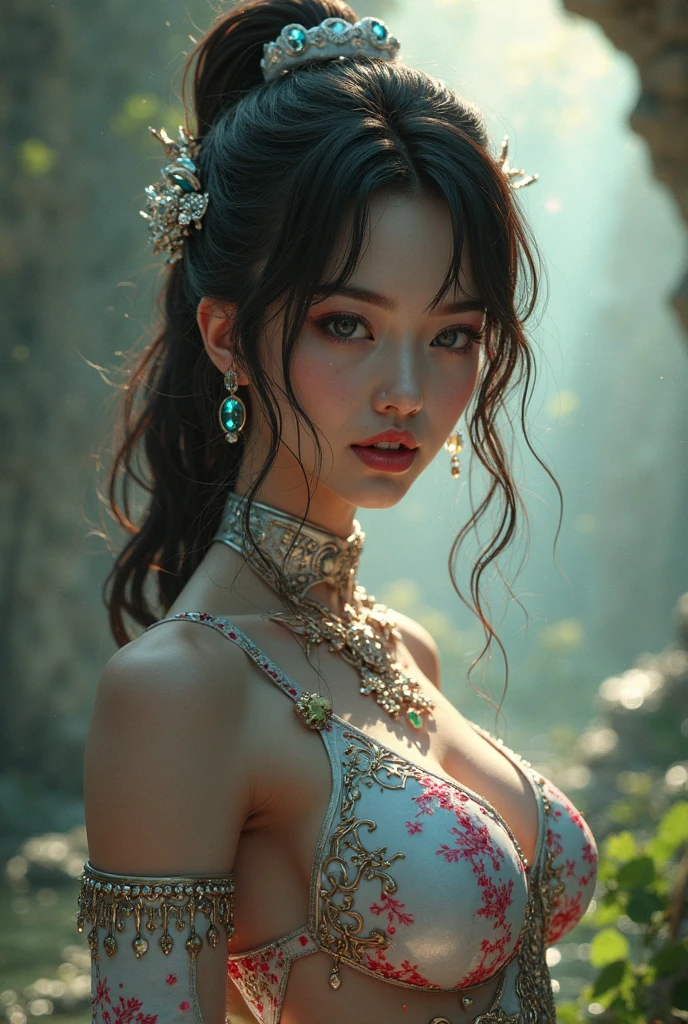 got it、(Best illustrations)、8K UHD resolution、Intricate details、Highest quality、Realistic、Very detailed、Best lighting、Best Shadow、Soft lighting、ultrahd、Ultra-realistic、Tyndall effect、Realistic、(High Resolution Skins:1.2)、 (Intricate details, Compensate, Pure Eros Face_v1:0.5), (Beautiful and delicate down to the last detail, Beautiful and delicate eyes, Perfectly balanced face, Skin with attention to detail, Detailed skin, The optimal ratio is four fingers to one thumb.., Place your arms under your chest, Red glowing tattoo under the stomach、oh!, Wide Hips, Smooth abdomen, Skinny and skinny, __fashion__, __hair__:1.25)、Digital SLR、 An absurd job: 1.3), (Maximum resolution: 1.2), (Ultra HD TV: 1.2), Cinematic Light, Detailed eyes and skin, Detailed facial features, , (Sharp focus: 1.2), (Focus on the face:1.2),Perfect Style, Beautiful Face, Acura, Anatomically correct, Very detailed顔と肌の質感, Detailed eyes, double eyelid, Thin eyebrows, Glitter Eyeliner: 1 Natural Cheeks, Glowing Skin, Fair skin: 1.2, (Glossy Lips: 1.4),、 (Embarrassed look: 1.2),Very detailed顔と肌の質感, Detailed eyes, double eyelid, Natural Cheeks, , Glossy Lips: 1.4,Exposed cleavage、1 地獄から来た美しきdevilの女, Surreal Female Portraits by David Hockney and Alphonse Mucha, Portrait of a seductive woman、Fantasy art, Chinese Doll、Chinese actress、Dungeons、Dragon、devil'palace、devil'torture chamber、night、Dark Style 、In the Dark、(Detailed spooky background:0.8), magic、 1 girl、Evil Nun、Dark Necromancer、Succubus、devil'daughter、Umi Shinonome、Bat Wings,(((devil horns)))、 ((((Huge glasses, Nerd Glasses, Thick glasses, Round Glasses)))),(((Huge boobs)))、(devil'tail)、(Red eyes glow:1.6)、The red eye makeup is very sharp and detailed, The eyes are nicely made up, ((Red Eye:1.0)),Intricate tattoos, demonic Intricate tattoos, Thigh Tattoo, body tattoos, masterpiece、最もBeautiful Face、Baby Face、Cute Smile、Captivating bodyと美しいふっくらとした赤い唇、devil'Captivating body、devilスタイル、Fascinating Black Magic Costume、The long-haired、Braiding、Black hair、ポニーtailの歪み、, Ponytail with a bow tied at the back of the hair, Beautiful expression、body Up、Big breasts attention、bust, Super tight chest, Breast Augmentation Surgery, Her breasts are very big and round,Tight waist、Wide ass、 moderate, Cowboy Lens, (Black Phoenix Dress: 1.0), devil'Crown, Red shiny gemstone necklace、Jewelry Gwise, Wearing black mesh socks,Wear bright red、Hmph, Hmph, Meet beautiful girls, Watch the girls'body,