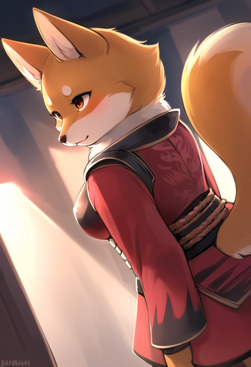 The red panda suddenly looked surprised by something.、Standing up on hind legs。The round eyes are wide open、My ears are standing straight up。