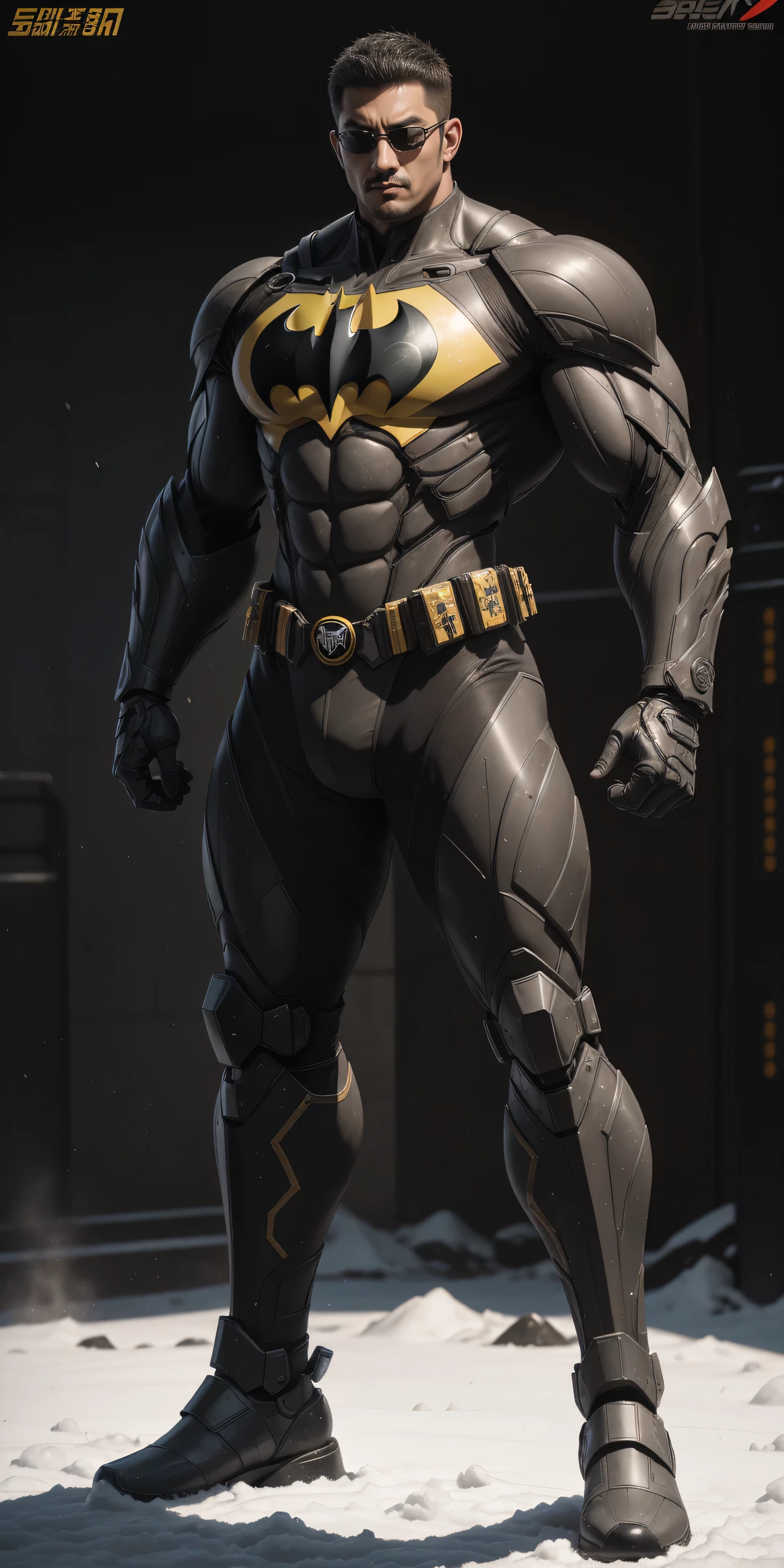 Tall giant muscular police officer，Yellow-gray honeycomb network pattern nano mecha，Honeycomb pattern，Lightweight texture，Character Concept（Resident Evil - Chris Redfield，Chris Redfield）senior police officer，Small grid texture，Regular symmetrical texture pattern，Sad expression，Deep and charming eyes，Emerald Eyes Hero，Heroic male pose，Tall burly，muscular！Attractive leg muscles，High, Burly, Heqiang，  Super Buff and Coolness， High Resolution Committee， Bigfoot yellow-gray ultra-thin nano-mechanical boots，Charismatic strongman，The bright sunshine shines on you，Matte particles，Shiny texture