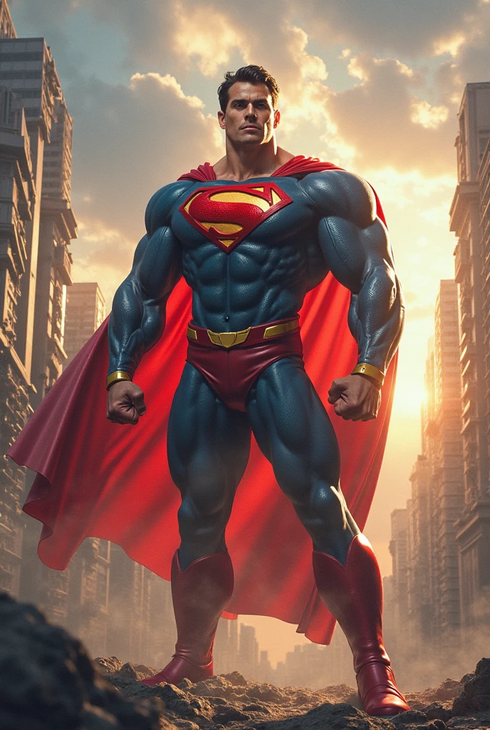 fully body, Superman (Dc comics), Walking towards the camera, realisitic, a very muscular body in the renatosphere, epic 3D realism, swollen muscles, large fists, best in wlop, kan liu, daz3d, trends in CGsociety, estilo realisitic hiperdetalhado, completo cosplay, by Ric Nagualero, album, hyung tae kim, 8k, irreal engine 5, film composition, retratos realisitics hiperdetalhados, 3D game art, CG Society, Fantasyart, hd art of season, estética realisitic, cinematic lighting, border light, smooth light, border light de filme, fine glow, ultradetailed, 8k, uso realisitic de luz e cor, cinematic light, rendered in cinema4d 500–1000 AD -- ar 3:4- Niji 6