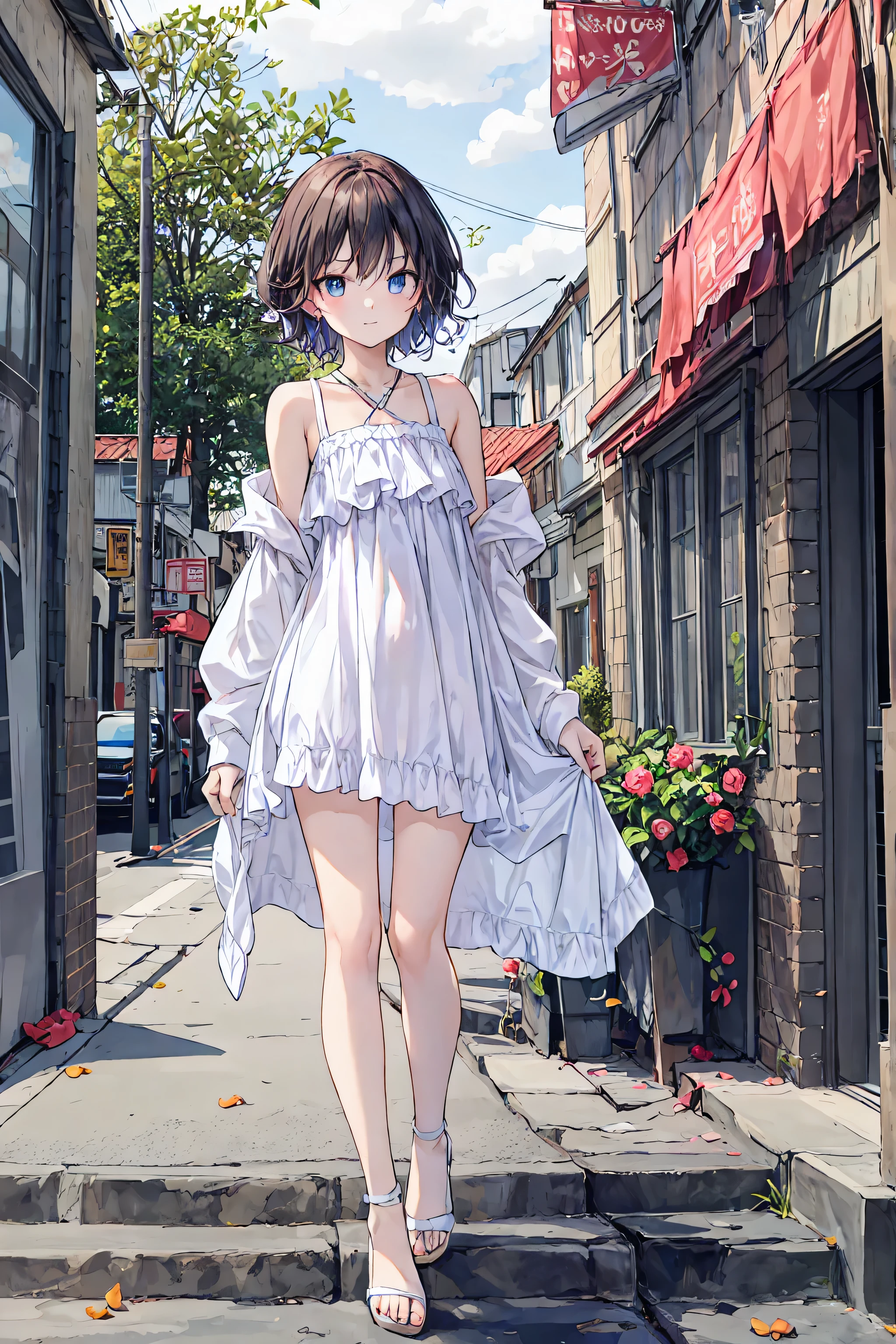 yuihirasawa, Yui Hirasawa, short hair, Brown Hair, hair ornaments, (Brown eyes:1.5), Hair Clip,smile,blush,Straw hat,Open your mouth,Sleeveless dress,Long skirt skirt,Cute heeled sandals,walking,True Summer,Daytime,Clear skies,So that the whole body goes into the illustration,
Destroy outdoors, In town,Building district,crowd, people々々,
壊す looking at viewer, Systemic
break (masterpiece:1.2), highest quality, High resolution, unity 8k wallpaper, (figure:0.8), (Beautiful fine details:1.6), Highly detailed face, Perfect lighting, Highly detailed CG, (Perfect hands, Perfect Anatomy),