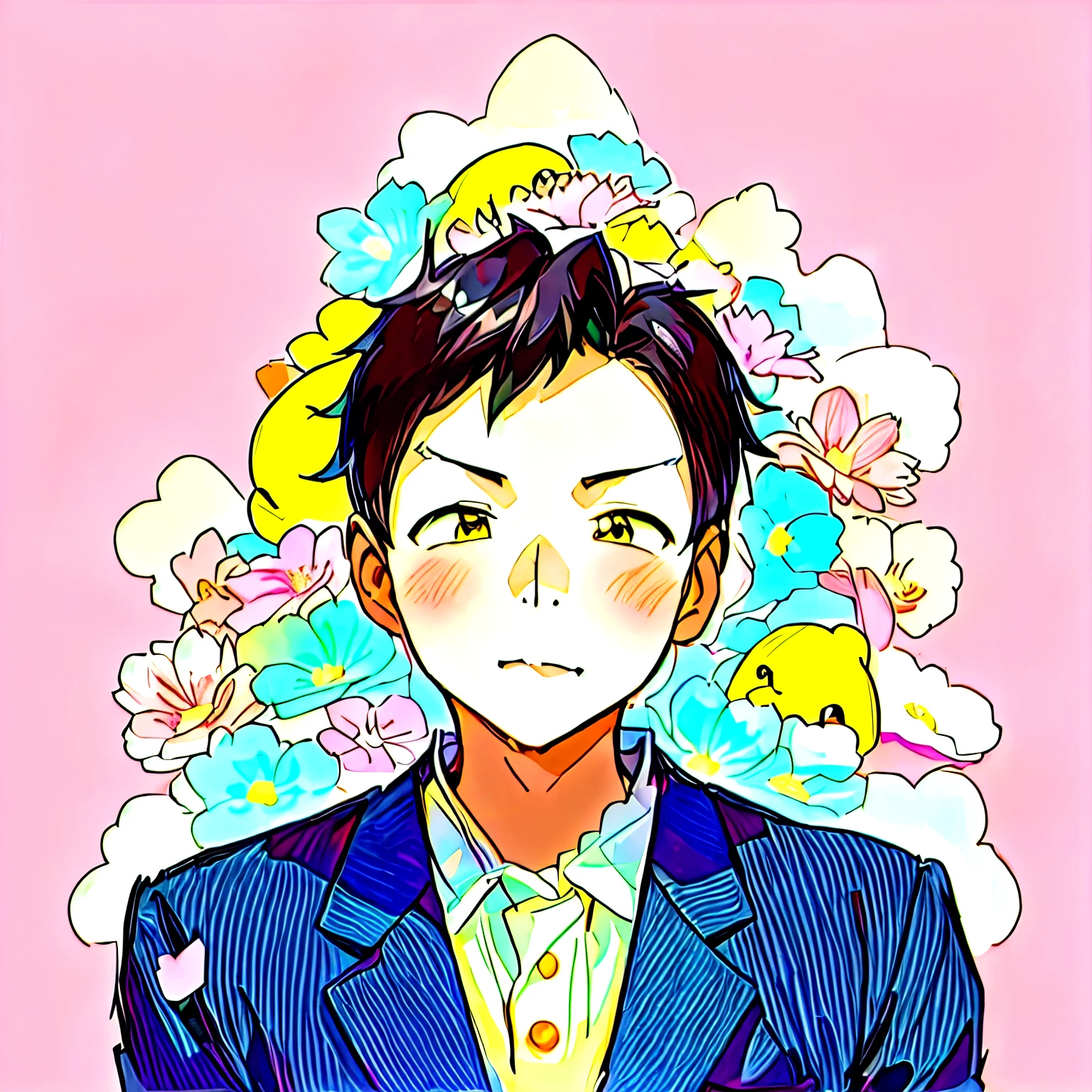 Please don't have a background。I am a man.。please draw in a cute way。