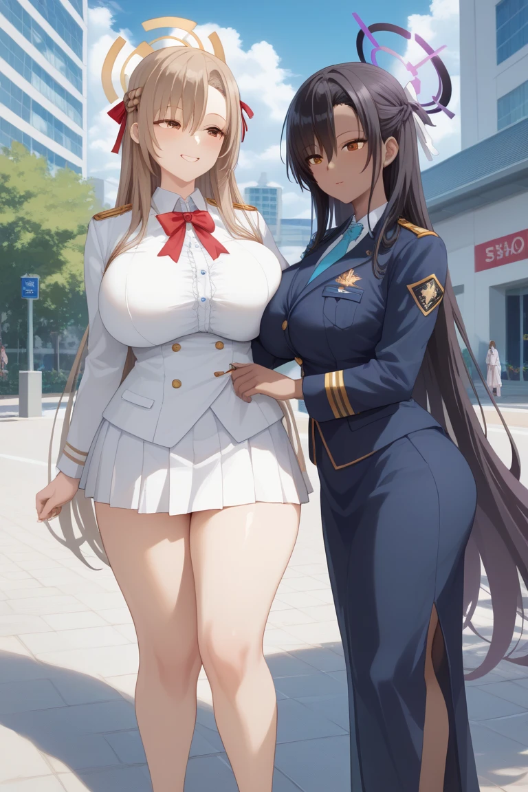 （Very delicate and beautiful：1.2）super model,,Beautiful breasts,voluptuous,【bike shorts】,,【3girls】,,Highest quality, High resolution, 8k,mini skirt.Three people.uniform.Mechanical Sword.Looking down on.Three peoplegirlが視聴者をLooking down onながら踏みつける.laugh at