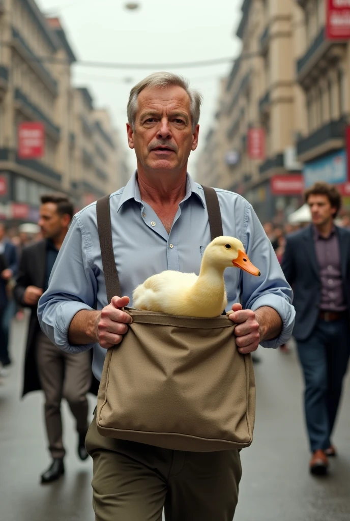rubberduck hugh jackman, left, in street<lora:rubberduck-000009:1>, 8k, 4k, detailed