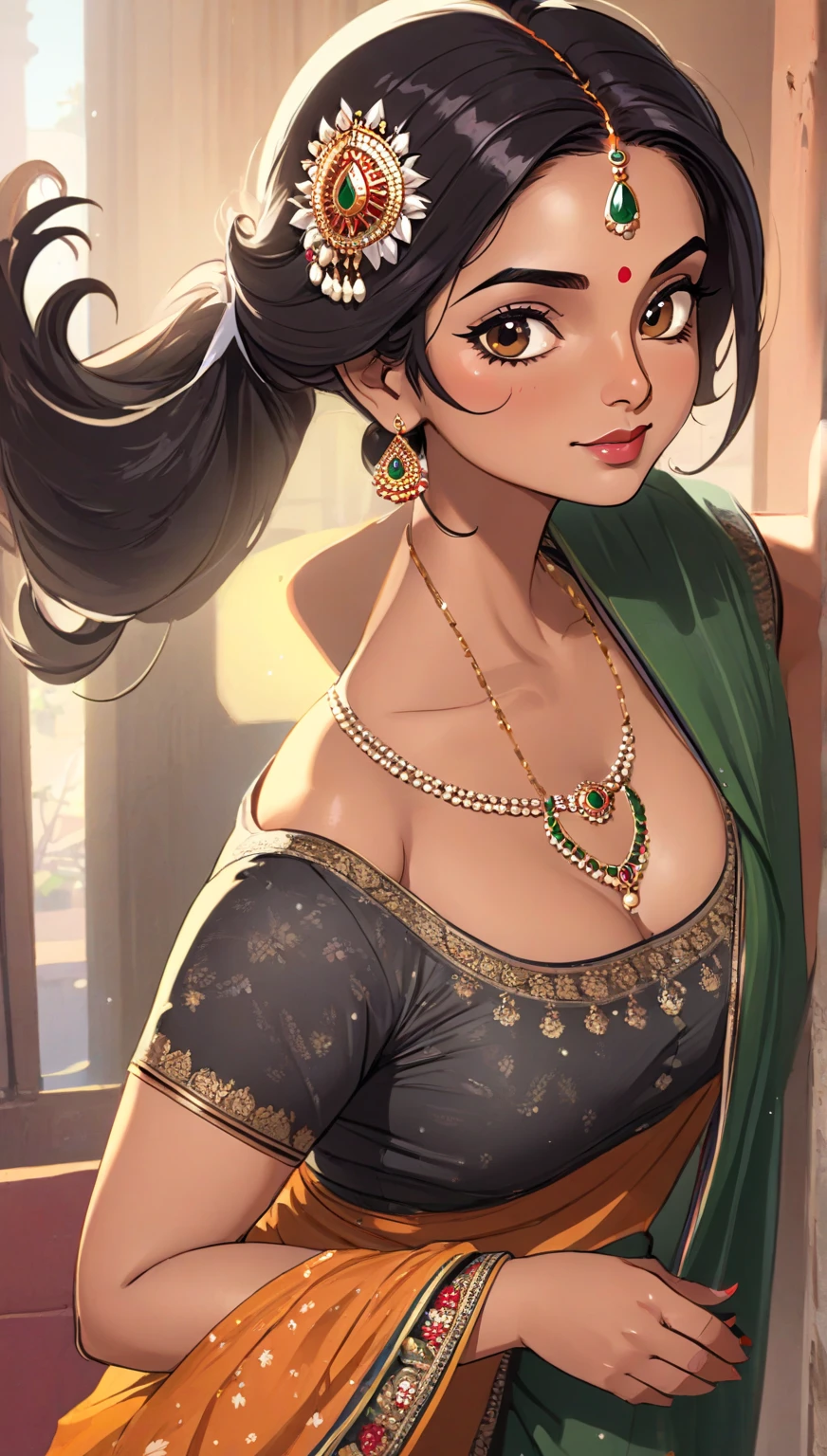 (masterpiece, best quality:1.3)
Beautiful girl in a cinematic nature, 4k, natural face, beautiful, wearing a saree, Indian girl, desi girl