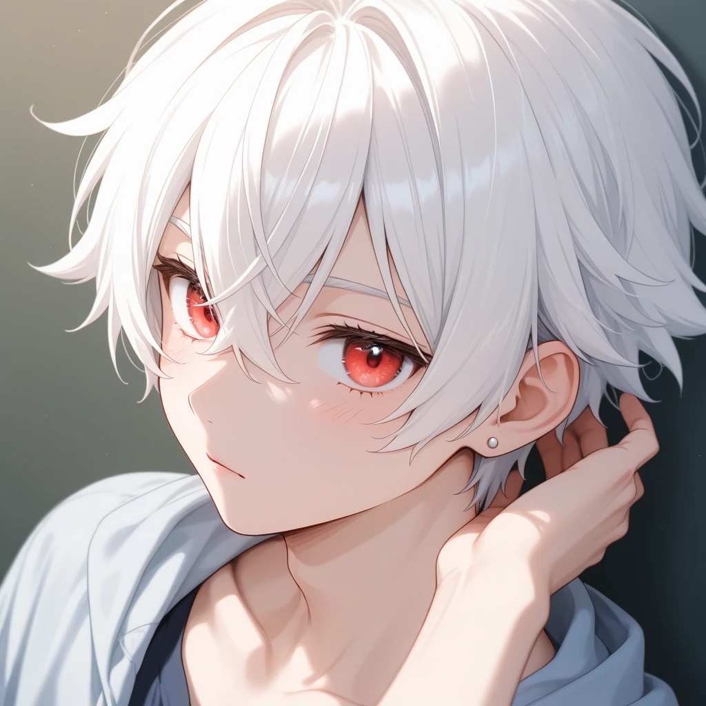 Make a male anime with white hair and red eyes - SeaArt AI