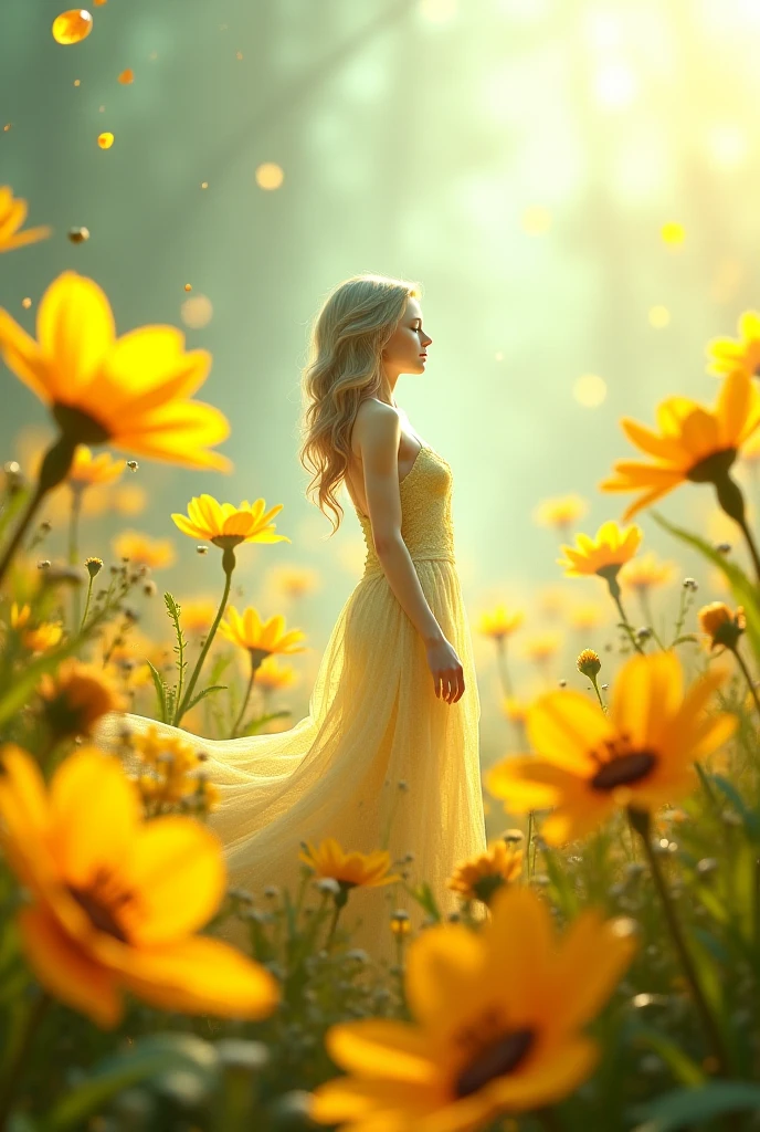 photorealistic,realistic, solo, photorealistic, best quality, ultra high res, 1girl, blonde hair in a ponytail, wearing a yellow sundress, breeze blowing through the grass, beautiful, masterpiece, best quality, extremely detailed face, perfect lighting, best quality, ultra high res, ultra detailed