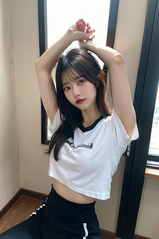 Hair bang, hair pin, sleeping, closed eyes, t-shirts, stomach, skirt, in bed