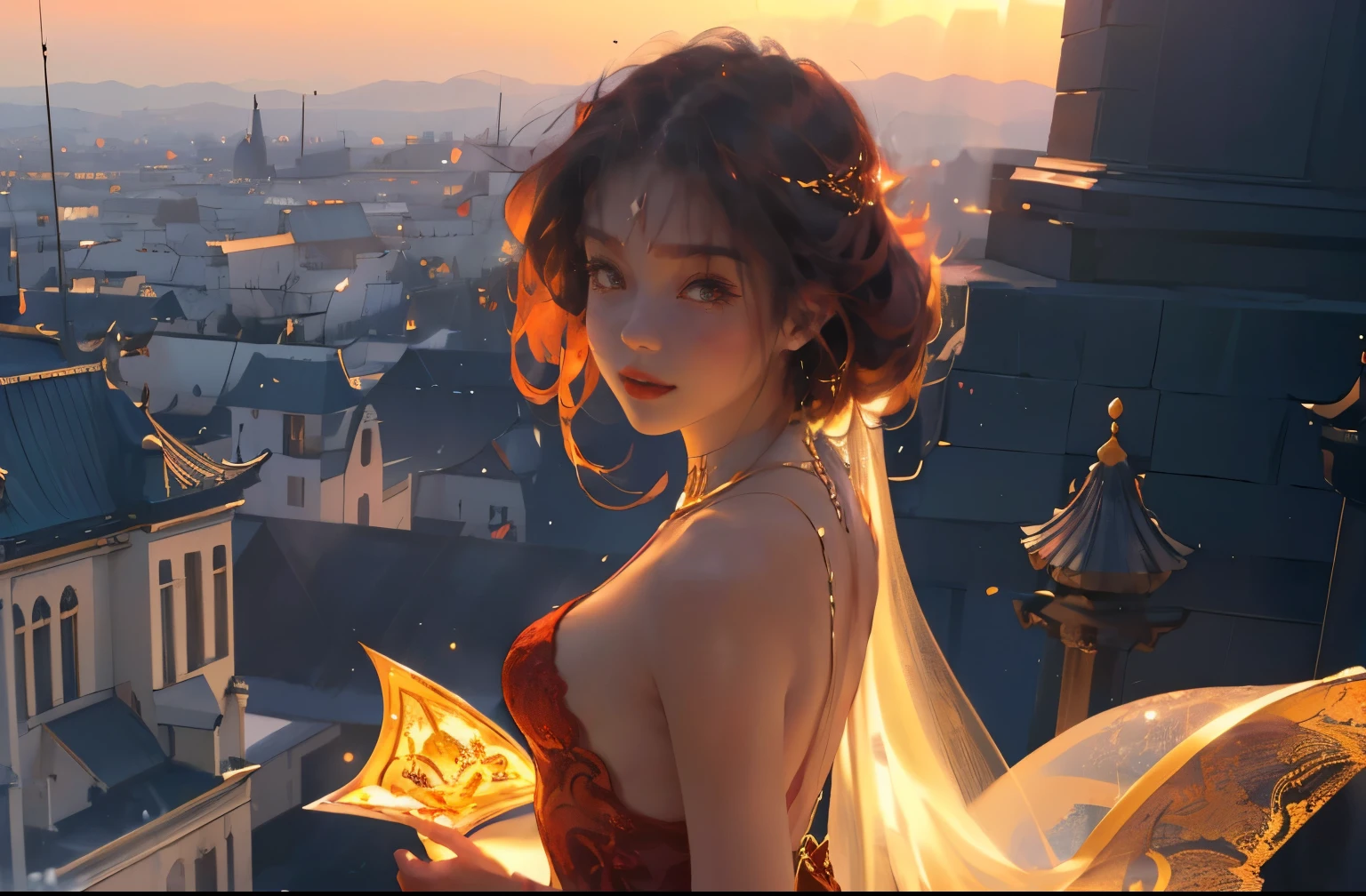 (practical, Photorealistic:1.37), (masterpiece, Highest quality:1.2), (Ultra-high resolution:1.2), (Original photo:1.2), (Clear focus:1.3), (Face Focus:1.2), (Highly detailed CG Unity 8k wallpaper:1.2), (Beautiful Skin: 1.2), (Pale skin:1.3), (Super sharp focus: 1.5), (Super sharp focus:1.5), (Beautiful and clean face:1.3), (非常にDetailed Background, Detailed Background:1.3), Bokeh, Depth of written boundary, rest, Image of a Very Cute and Beautiful Japanese Woman, , business suit, (2:1.1), smileの少女の肖像画, Full body image, from the front, Symmetrical Configuration, (Studio Lighting:1.3), (Cinema Lighting:1.3), (Rear window lighting is backlit:1.3), (surface light:1.3), Light Enveloping Her Entire Body, Looking straight at you, Persistence,  model posing, rest, (Chestnut Half-Hair:1.2), Light green eyes, Beautiful Eyes, Princess Eyes, Mahogany Hair, A single hair, bangs, slim, Abdominal muscles, (;1.35), (Willow West:1.15), (Details of a beautiful girl:1.4), (Elegant and gorgeous deep red lace silk red wedding dress:1.3), (BaliOcean view背景:1.2), (smile, happiness:1.3), ((Perfect female body)), (Upper body image:1.3), Encircling the head, Perfect Dramatic, Volumetric lighting, Professional majestic oil painting, Glowing Skin, CT , Perfect Proportions, 8.Five Really Small, Face Focus, Ultra practical Photo, Extremely clear images, Ultra-high definition images, Bali, Ocean view, nature, External, ((walking beach:1.2,evening,Sunset,夜空にたくさんのstarが美しく輝いている, 長時間露光されたstar空に、Many circular orbits are visible in the image.,無数のstarが輝き、Shining with a fantastic light. star々is bright and vivid)),