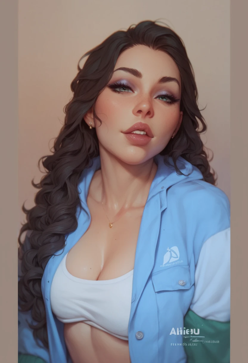 um close up de uma mulher com cabelo comprido usando um top de sutiã, Violeta Myers, looks like fabiula nascimento, Mulher de 30 anos de Cuba, Mulher francesa de 30 anos, Angie Glock, angelawhite, rosto sexy with full makeup, com cabelos longos e olhos penetrantes, Marischa Becker, rosto sexy