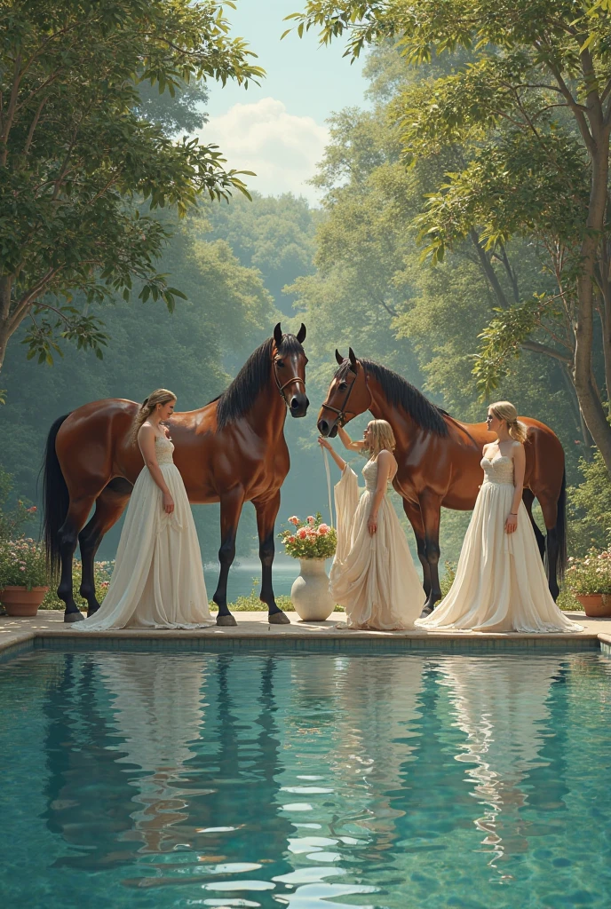 6. A mythological narrative in art deco style, featuring centaurs in a lake setting, with bottom lighting.