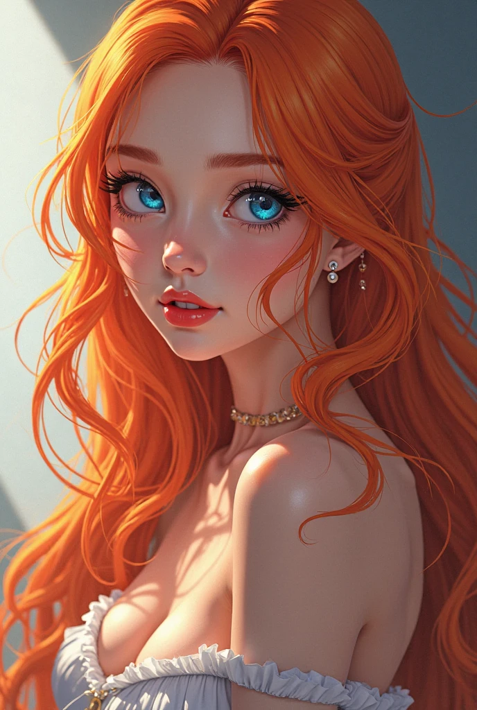 An anime drawing of a beautiful gorgeous sexy woman with redish braided hair