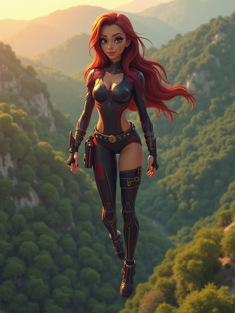Cyborg 18 from Dragon Ball Z, perfect hourglass bodyshape, full detailed beautiful soft face, detailed eyes, detailed feet and legs, detailed mouth, sexy Make-Up, perfect sunny lighting, detailed background, sun tan