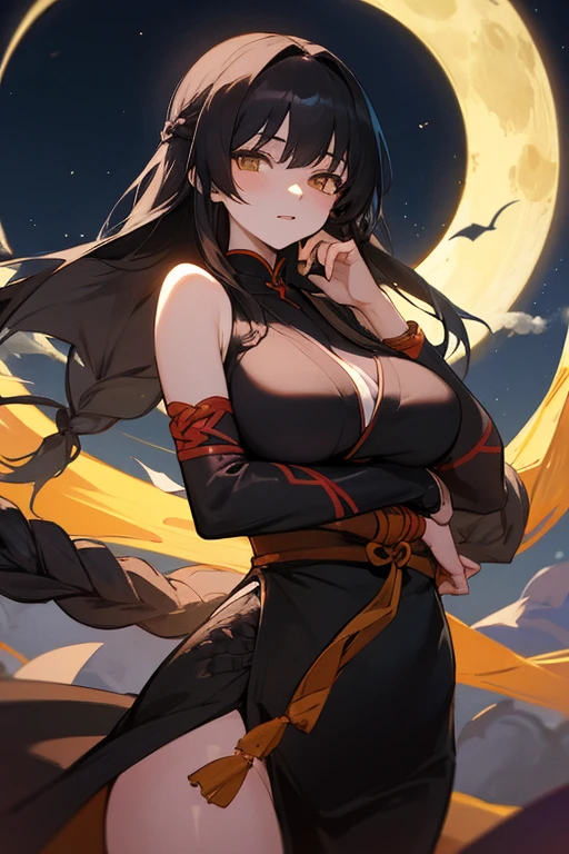 yor forger smiling by a lot of grass with wind blowing , black hair , red eyes, jewelry , lewd sleeve-less dress , peace sign with one hand , five fingers , revealing dress
