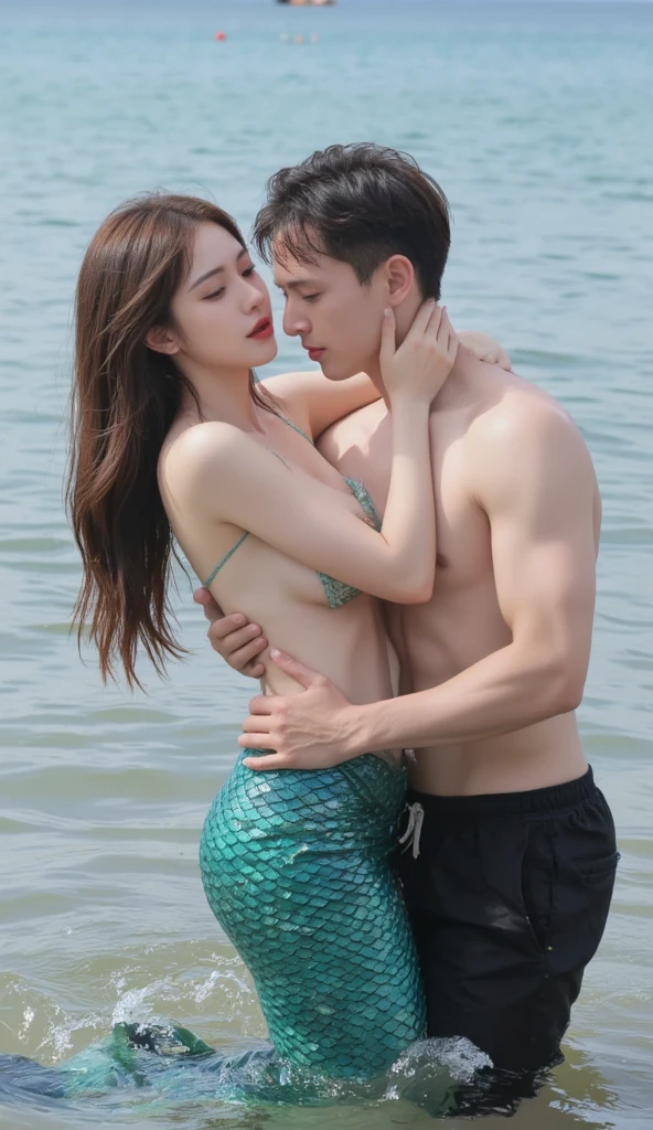 Background with two characters , a mermaid and a minecraft , where an environment comes to light according to those two characters , with happy colors , striking and pasteurized tridi, very good quality 