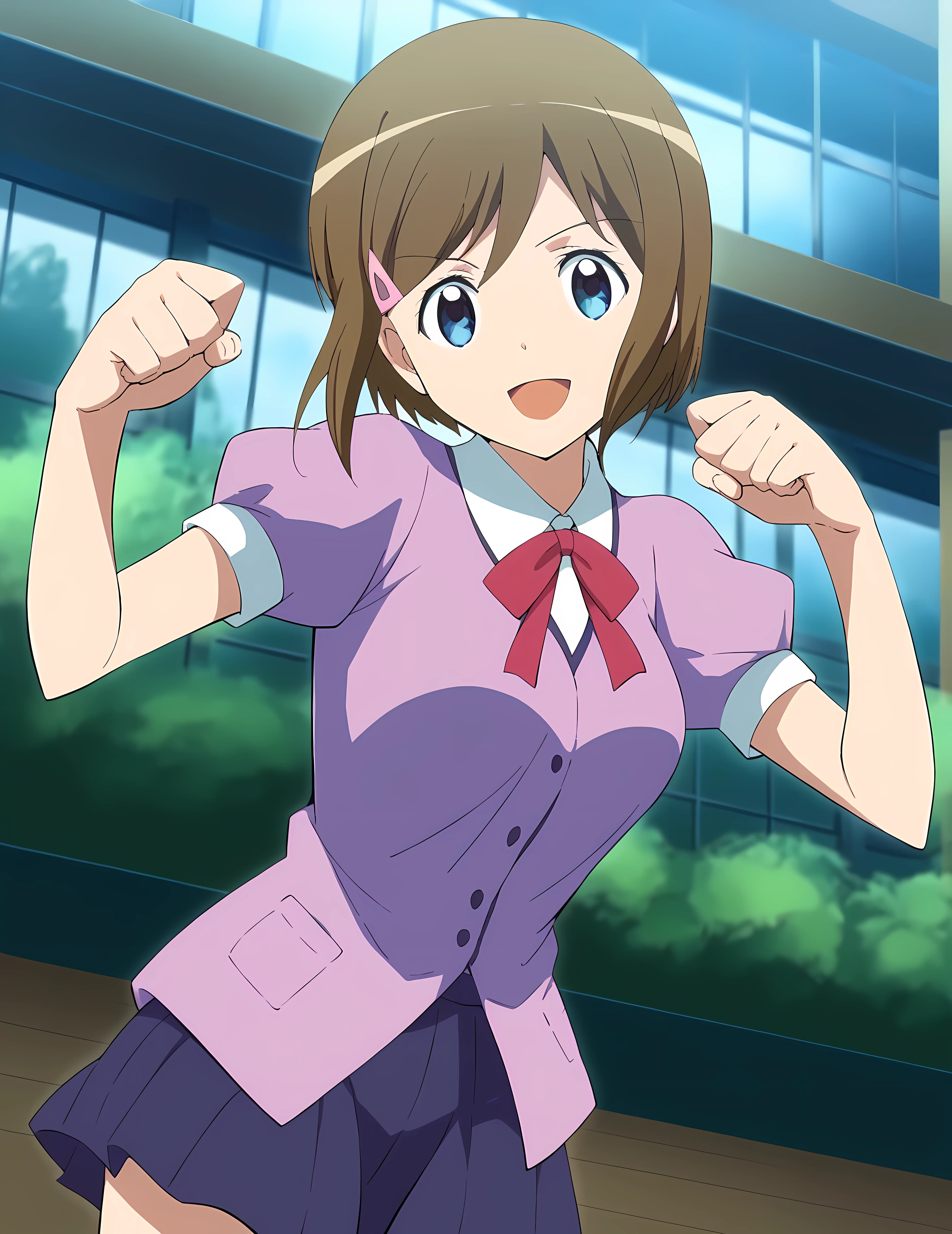  score_9,  score_8_up ,  score_7_up ,  score_6_up ,  score_5_up ,  score_4_up ,  source_anime,(TOP QUALITY:1.1),Ultra Detailed,high resolution,Highly detailed skin, beautiful detailed eyes,8k,sharp concentration, beautiful, beautiful eyes, anatomically correct , anatomically correct  face, extremely detailed eyes , smooth edge , beautiful face,symmetrical eyes, left and right name color, aa Izumi  , brown hair on both arms,  short hair, stup id hair, hair ornament, hair clips,  blue eyes, , ( beautiful, Small Chest:1.2),  casual,  suspenders,  Long Sleeve,  skirt, is standing, cowboy shot, love affair, keep company, On a date, aa Izumi  は野球の練習したとき目立たない汗が肌に光っている, aa Izumi  は野球の練習したときの匂いする, aa Izumi  は好きな人に可愛い仕草を見せる,  put your hands on your  , autumn, watching viewers,