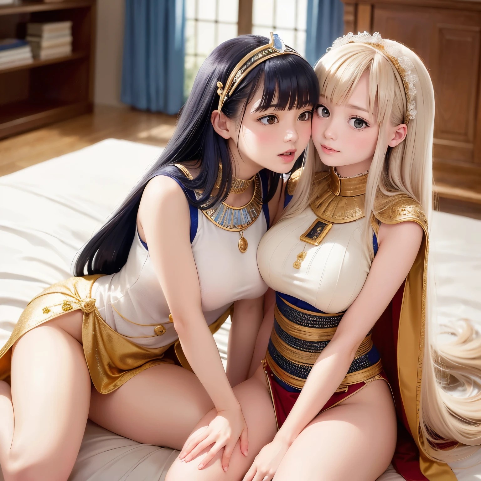 anime sex doll with a big breast is laying on a bed, wlop and sakimichan, 8k high quality detailed art, anime goddess, extremely detailed artgerm, anime girls, two beautiful anime girls, highly detailed exquisite fanart, hyper realistic anime, anime highly detailed, range murata and artgerm, 3 d anime realistic, blonde goddess,NSFW , sex, cum, sperm