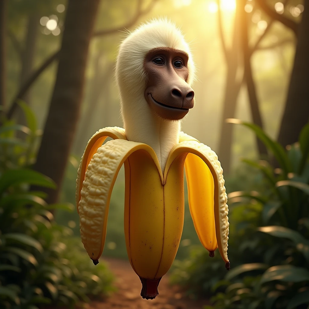 Monkey eats banana in the jungle