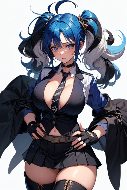 blue hair,big breasts,underwear,garter belt, black tights, underwearをずらす,whole body,Put your hand on the wall,backwards,Turn your butt,Putting out the belly button