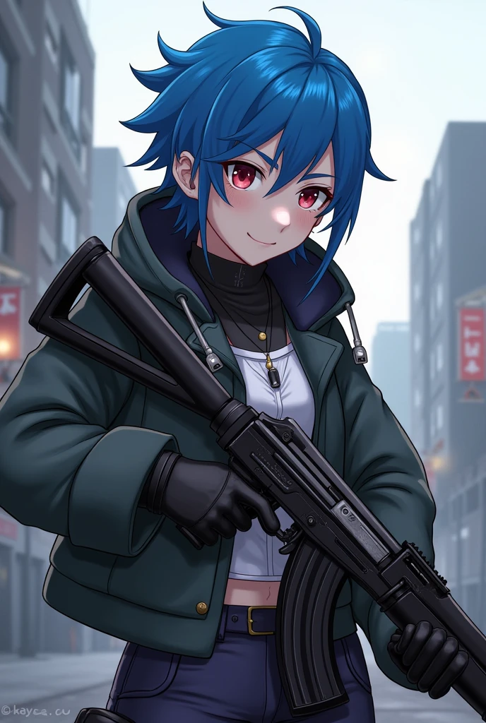 husbando ,with young appearance ,with fanny pack ,black gloves doing rapper poses ,with balaclava ,military sweater and black bulletproof vest ,with a mischievous look and that looks muscular ,