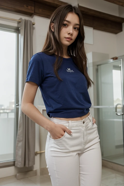 NSFW, (masterpiece, Highest quality:1.2), 8K, Young and beautiful girl, 85mm,Official AR RAW Photos, (Baby Face), ((Small face)), ((Big Breasts))、(Show me your boobs), Detailed nipples, Show me your ears、photo shoot, Cute face, Thighs, Classroom after school, Looking at the audience, Embarrassing、smile、No makeup, Film Grain, chromatic aberration, Sharp focus, Face Light, Bright lighting, 10 generations, Detailed face, Background blur、(((((())))))、Narrow waist、((Long sleeve open front jersey, White gym clothes)Navy Navy Bloomers)), Spread your legs