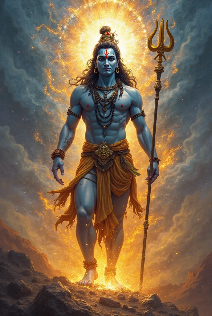 Lord Shiva wearing yellow and background must have red and there have raktachandan tree