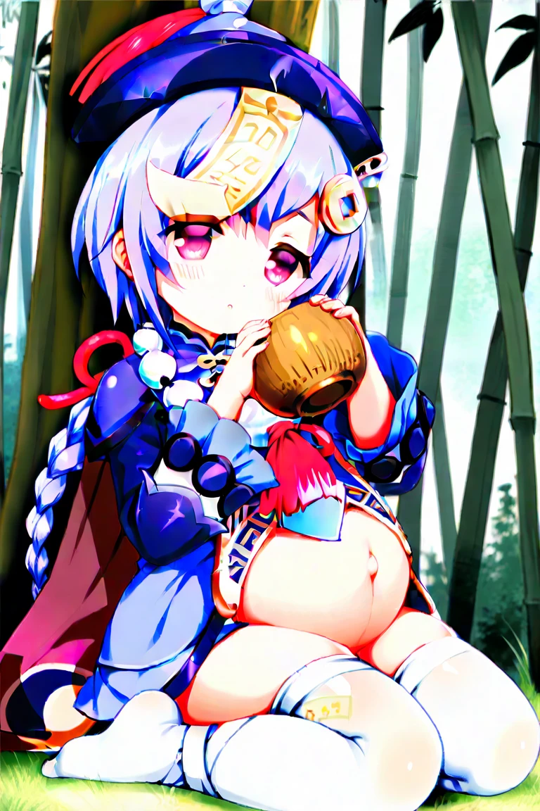 full body, cum, cum overflow, vaginal, sex, horned humanoid, horn, ganyu (genshin impact), female/ambiguous, female, duo, clothing, blue hair, bestiality, pink panties, bear, Flower Garden, comic, 2girls,shenhe (genshin impact), White hair,