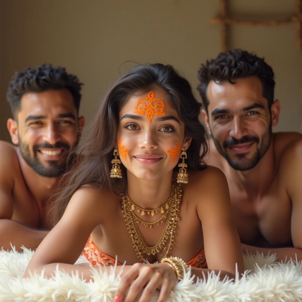 Image of a gaucho, A Bahian woman, a cattleman, a samba dancer and an Indian, hugging, showing the culture and people of Brazil.