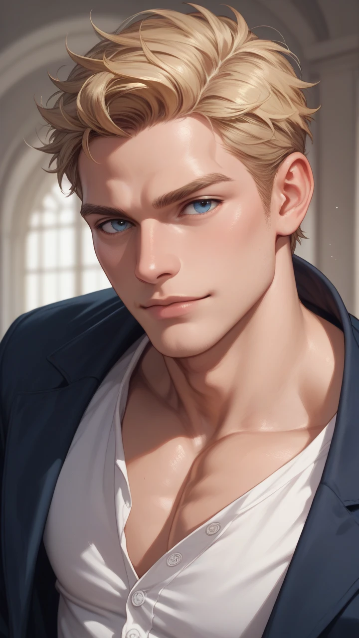 Good looking handsome anime man blonde hair realistic 
