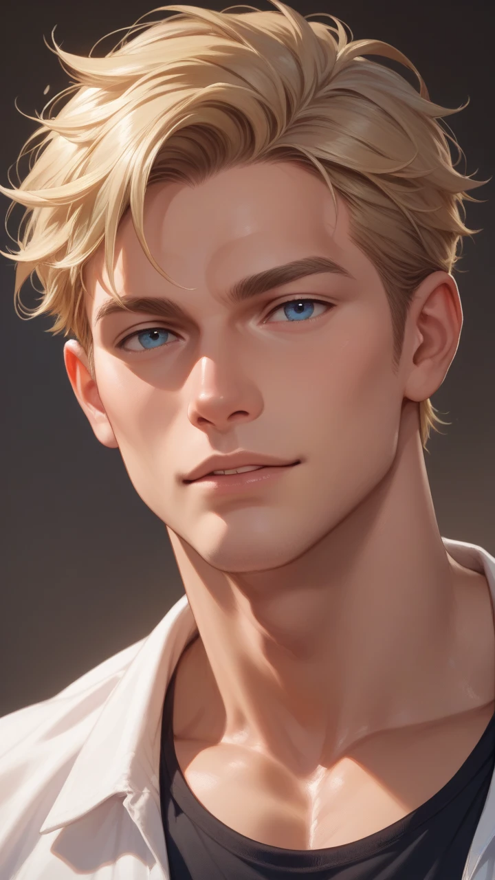 Good looking handsome anime man blonde hair realistic