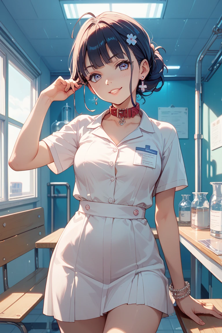 masterpiece, absurdres, best quality, ultra detailed, high Resolution, detailed illustration, bright colour, (extremely beautiful detailed face and eyes, Delicate beautiful face, 1 girl, cute face:1.3), (magenta eyes:1.1), sparkling eyes, big eyes, medium breasts, (perky breasts:1.1), (pointy breasts:1.1), medium hips, glamorous body, white skin, BREAK, long bob cut, (blonde hair:0.8), messy hair, detailed hair, shiny hair, BREAK (undressed, nurse:1.5), (hospital, SEX:1.3), perfect lighting, (embarrassed:1.5), (ecstasy, vulgarity:1.5), (trembling:0.8), BREAK, (peeing self, pee on legs, wet crotch, wet skirt, yellow pee, having an accident, pee leak, pee stream:1.5)
