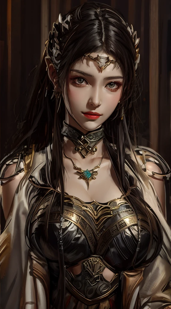 1 very beautiful queen medusha in hanfu, thin red silk blouse with many yellow motifs, black lace top, crown worn on her head, long bangs and dyed black ponytail, beautiful hair jewelry , pretty and cute face, perfect face, earring jewelry, light purple bunny ears, antique jewelry, big red eyes, sharp eye makeup, meticulous makeup eyelashes, feathers thin eyebrows, high nose, pretty red lips, no smile, pursed lips, rosy cheeks, wide , big breproportioned breasts, slim waismesh stockings with black lace, Chinese hanfu style, bad art patterns texture, vivid and true colors, RAW photos, realistic photos, ultra high quality 8k surreal photos, super cool photos, (virtual lighting effect: 1.8), 10x pixels, magic effect (background) : 1.8), super detailed eyes, beautiful girl body portrait, girl alone, ancient hanfu background, looking directly at the audience, wide original photo, 8k quality, super sharp, detailed image most detailed and clear, detailed light background,