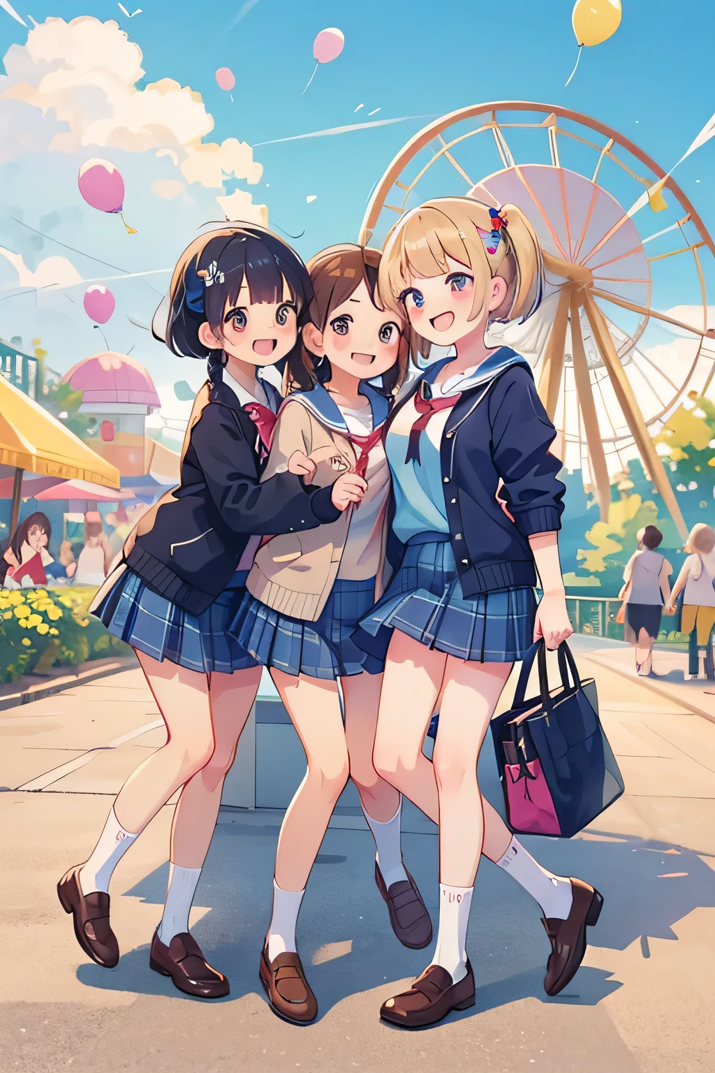 Normal Uniform Three girls in school uniforms are walking down a street - SeaArt AI