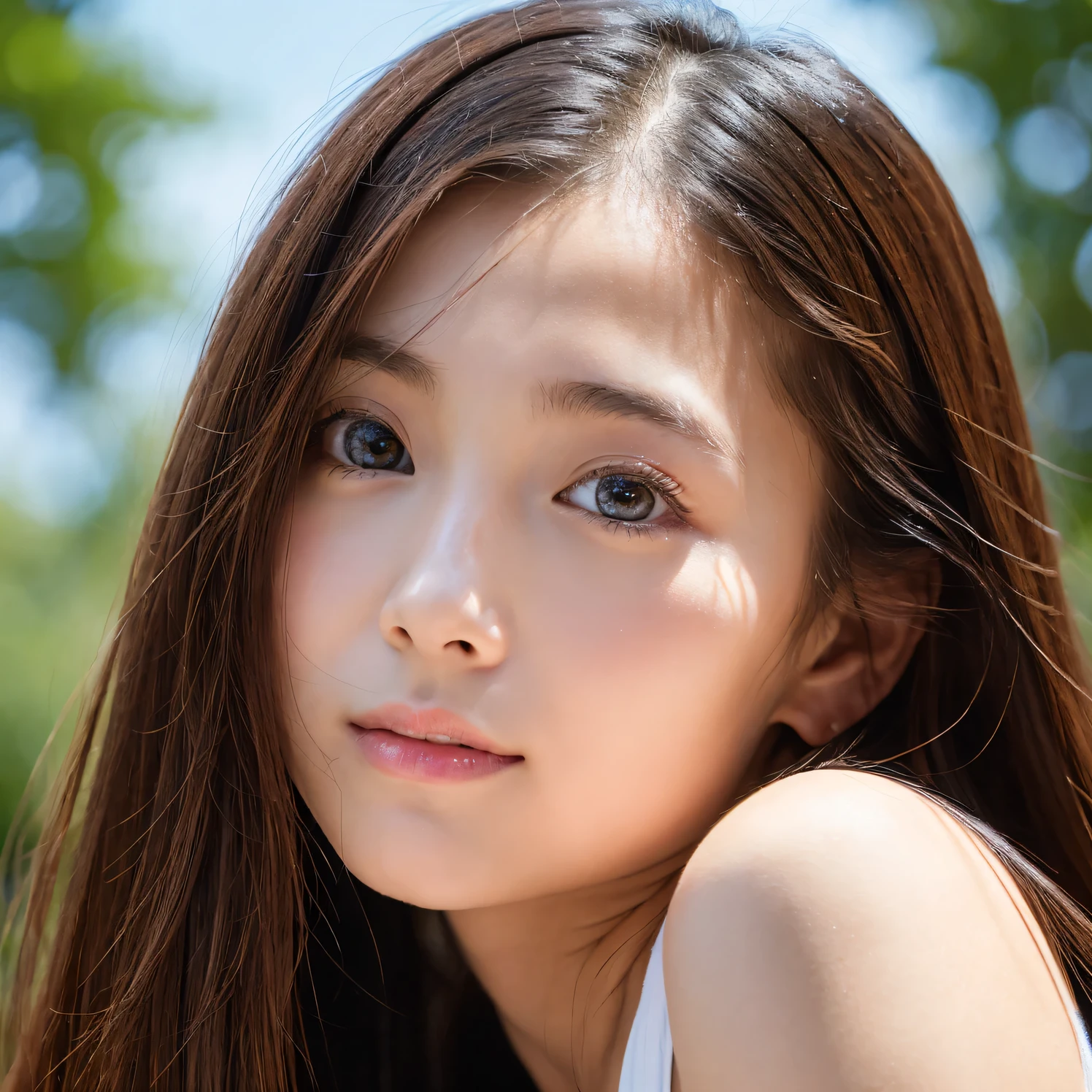 long hair girl,head portrait,halter neck sundress