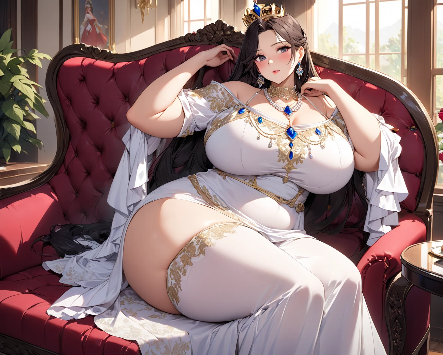 araffe woman in a white dress posing for a picture, wearing a cute white dress, curvy model, dressed in a beautiful white, wearing a wet white short dress, curvy hourglass figure, sexy dress, wearing white dress, thicc, beautiful full body shot, soft curvy shape, a beautiful woman in white, in a dress, Mature Woman, Looking at the audience, Attractive breasts,Sensual curves、bubble、Full Body Shot,Nightgown, Charming smile, Thick lips, plump lips, blush, Looking at the audience, Provocative expression, Beautiful Hairstyles, Cleavage, plump、Curvy Hips、Attractive face、Mischievous face、Sexy Lingerie、An inviting gaze、Expressing emotions、colored feather, Money Decoration, particle, Light, (masterpiece, highest quality, highest quality, Official Art, beautifully、aesthetic:1.2), (1 girl:1.3), Very detailed,(Fractal Art:1.1),(colorful:1.1)(Flowers:1.3),Most detailed, (Dynamic pose), (Shiny skin), (Many colors :1.4), ,(Earrings:1.4), (feather:1.4),masterpiece,Mr.々Hair style,Money Headband,Tulle covers the chest,Perfect balance, Detailed details of the garment,marble,cinematicLighting, Film Grain, contrast of Light and dark,High detail,(((Gorgeous Accessories))))、Openwork decoration,(((See-through dress)))、(((Anatomically correct body))) ,1 girl, (High resolution), (8k), (Very detailed), Perfect Face, Beautiful eyes and face, (((highest quality))), (Very detailed), Detailed face and eyes, Beautiful Eyes,(((Sexy pose))),Beautiful Eyes、Transparent double eyelids、(((Super gorgeous background)))、Bright Eyes,Money,diamond,gem,Body Chain,Luxury Accessories,beautifully、aesthetic,flower、(((Super gorgeous background)))、Bright Eyes