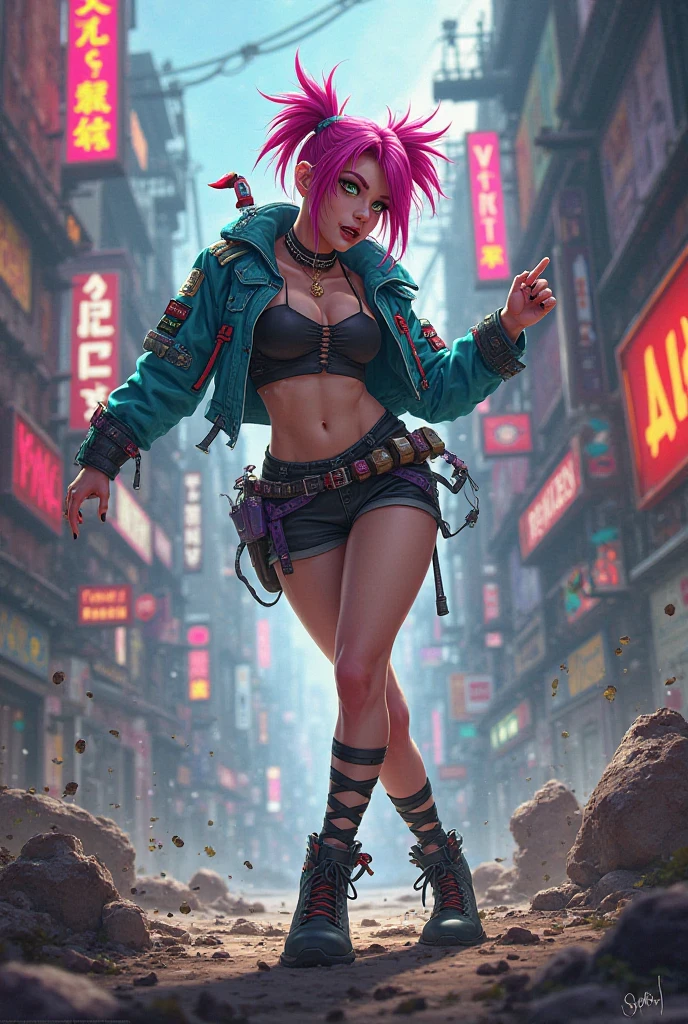 unreal engine:1.4, ultra realistic CG K, photorealistic:1.4, whole shot:1.4, skin texture:1.4, masterpiece:1.4,(( beautiful woman holding an ice cream and a balloon in the other hand, ornaments on her clothing and cyberpunk style hair, Cyberpunk style clothes in pink and cyan colors, Pink mini skirt: 1.5)), in the background a place with computers, neon lights.