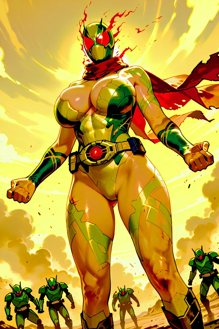 ((highest quality)), ((masterpiece)), (detailed), Japanese hero squad costumes、Pink outfit、28-year-old woman、Large breasts、The costume covers the entire body except for the groin area.、Anus is visible、Spread your legs、Helmet-style mask、Fight the monsters