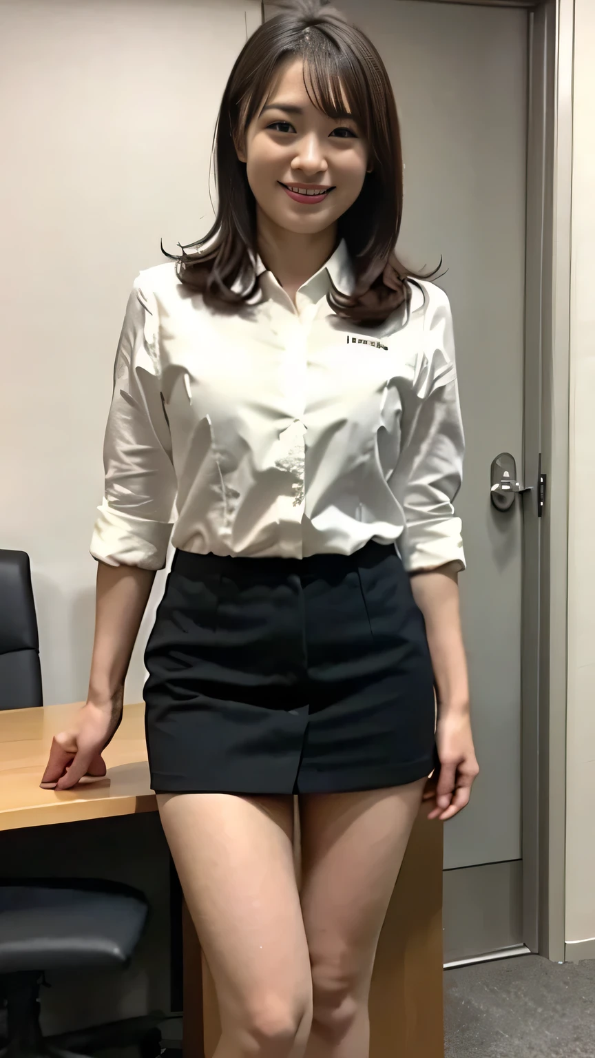 OL、 tight miniskirt、 office room desk 、chair、from before