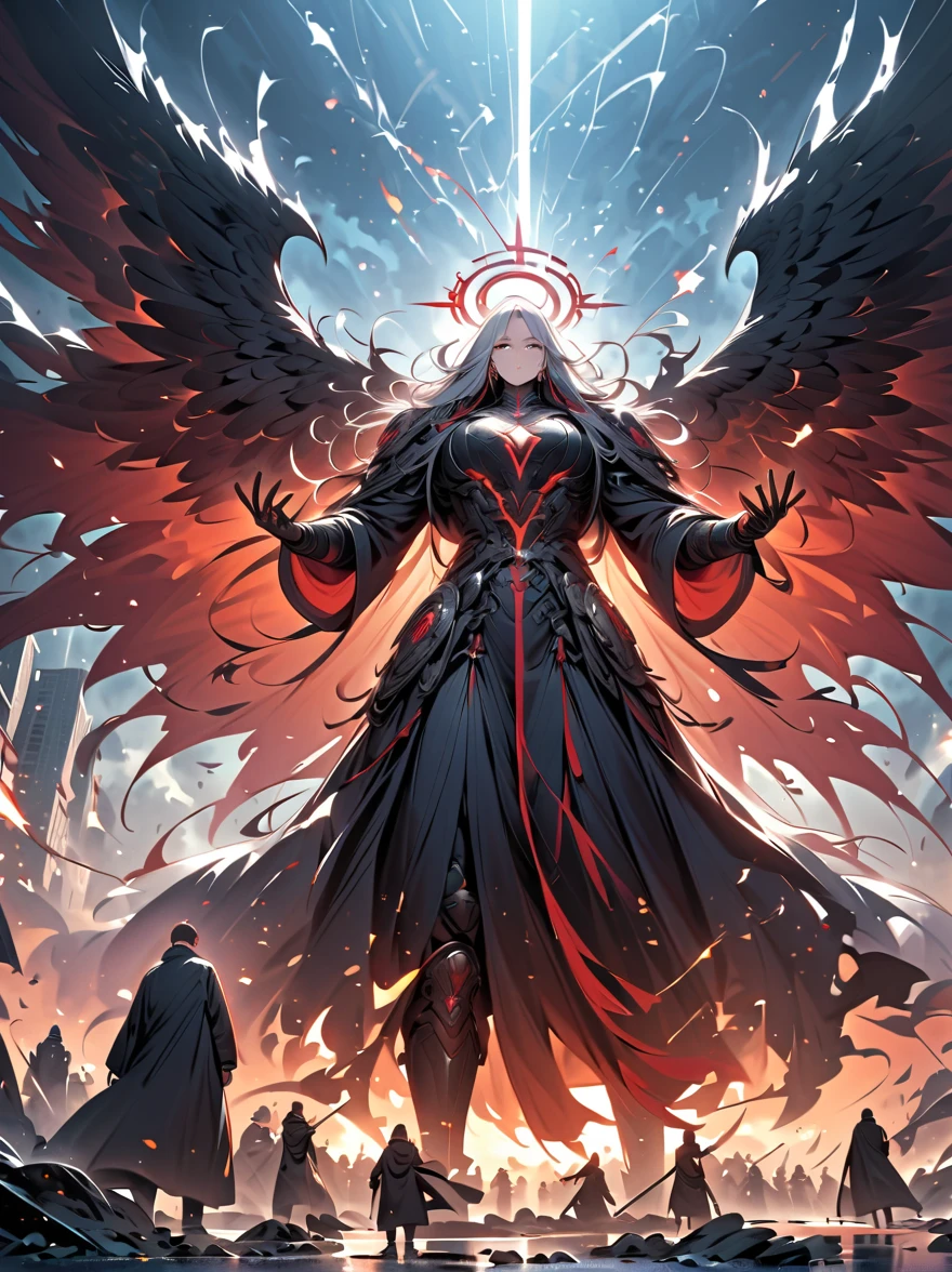 (a female angel statue),(wearing a long white robe:1.1),(the robe is stained with blood:0.9),(standing on a circular stone pedestal),(inside a church),(the angel has a pair of angel wings growing on its back),(surrounded by many lit candles),(blood stains are everywhere),(the angel's face is streaming with two lines of bloody tears)。
(blood-stained),(blood-soaked statue),(blood covering all stature), blood dripping from wings), (weeping blood),(serene expression),(majestic),(detailed facial features),(tall stature),(angelic),(elegant),(gazing upwards),(golden halo:1.1),(soft illumination),(shadows playing on the marble),(crimson red),(melancholic atmosphere),(sombre lighting),(stainedglass windows),(solemn),(holy atmosphere:1.1),(subtle emotions),(mysterious aura),(divine guard),(sacred),(tragic beauty:1.1)。(highres:1.2)
Due to the large randomness of the output of Stable Diffusion for character titles,We need to describe the facial features of the character、details such as the color of the clothing。The female angel is both the subject of the picture,It is also the most critical element。Other details don't just add to the level of detail,It can also add more storytelling and artistry to the generated images。