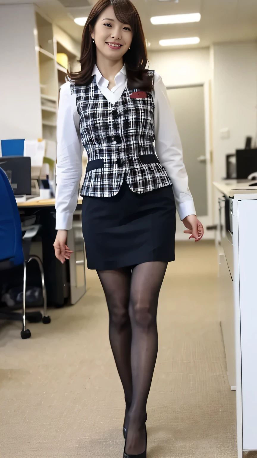 (8K, Best Quality, Masterpiece: 1.2), (Realistic, Photorealistic: 1.37), Super Detail, Japan People, Girls Only, Beautiful, (Full Body: 1.4), (40s: 1.6), (Wrinkles: 0.9), Best Style, Beautiful Legs, Precise Hands, Perfect Face, Inside the Office, Business Suit, Tight Skirt, Black Heels, Bob Hair, Standing, Panty Show, Front,