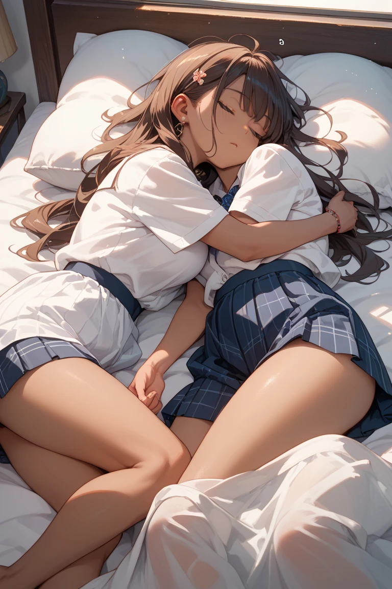 Four university schoolgirls，Four Girls，lesbian，kisses, kissing，brown or black hair,Be red in the face，embrace，Close both eyes，kiss on lips, Rub each other's breasts，is shy，cuddle，perspire，black lence stockings，The light is dim，onbed，The face is very red，extremely shy，opening legs，Sit on each other's lap，Reach into the other's clothes，Untie your clothes，Barefoot masterpiece, best quality, , skirt, white panties under skirt, feet focus, extreme back arch, big butt, defined butt, school classroom, doing a split on desk, prominent butt crack, looking at viewer, without shoes,  uniform, (students looking at her:1.3), seductive, seductive expression, white thigh high socks, non transparent socks, huge tits