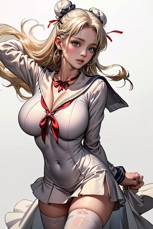 Hot student wearing school uniform in class, glasses, braided hair, large breasts, cleavage, thick and muscular leg, depth of field, cinematic lighting, anatomically correct, high detail, UHD