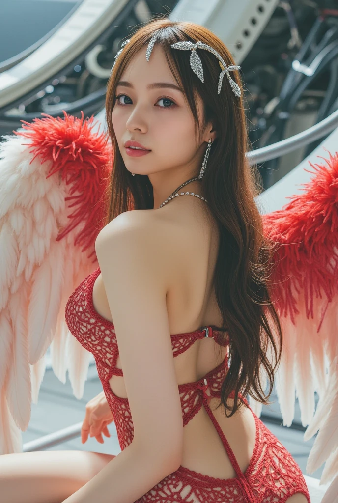 Ultra detailed complex 3D rendering of face, (big breasts: 8.8), (masterpiece, top quality, octane rendering, 8K), glamour shot full body image, cleavage, (highly detailed skin: 1.2), (exposure: 1.1), (blonde), (wearing a plummet tank top of red silk: 1.5)), blonde hair, beautiful white woman with full soft breasts and white skin, one with big ass, long braided hair(portrait))), big breasts, dynamic angles, mystical expressions, ultra-realistic photos, (portrait))), bare feet, futuristic city background, facial muscles, detailed and beautiful queen tiara, in the style of Marvel Comics, clear focus, studio photography, intricate details, highly detailed, detailed yellow eyes, sharp focus, digital rendering, professional, abs, ( ((Sexy Pose))), Natural Jungle, Open Your Mouth Lightly, Mansuji, Open Your Crotch, Seductive Look, Angel Ring, Detailed Angel Wings, Circle of Angels, Beautiful Mouth, Perfect Body Beauty: 1.4,