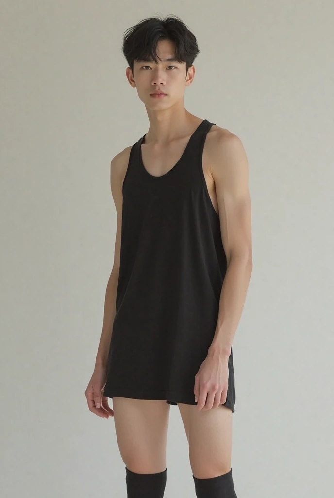 A boy 16 years old in black0ink mini dress