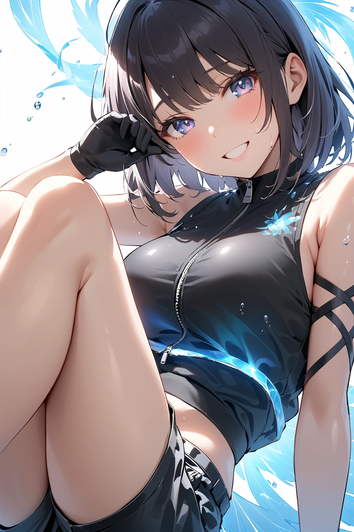 1girl, 1boy , hand on crotch, black hair, skirt, single bare shoulder, short hair, jacket, glowing eyes, hair ornament, detailed, teasing, sexy, cute, masterpiece, best quality, cum on face, cum on upper body, small penis, cum, cowgirl position, girl on top, sex, pov, pov from below, cum on tits, hand on crotch, glowing eyes, yangyang (wuthering_waves), casual clothes, sex, pantyhose, breasts out, full body, sex, torn pantyhose, deep penetration, indoors