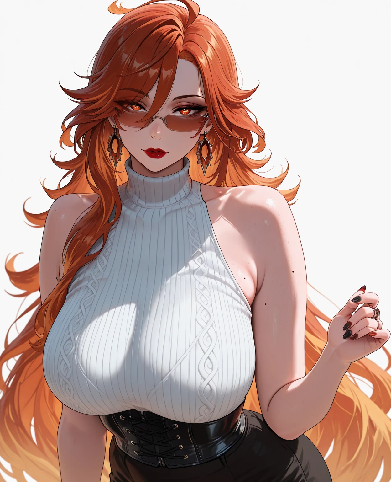 masterpiece, best quality, 1girl, solo, maxine, curvy, thick thighs, choker, glasses, darkmage, bodystocking, cleavage, a stunning woman, thicc, big breasted hoe, big round bouncy, mouthfull, money shot, open mouth, doujinshi, happi ending, degenerate woman, hot female, paizuri, (Shylilly), gorgeous milf, ((looking up into the camera))